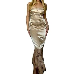 RARE GOLD FAIRY/MERMAIDCORE CACHE EMBROIDERED AND CROCHET GOWN.